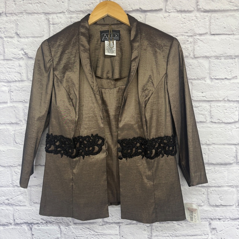 Alex Evenings Bronze Metallic Beaded Jacket & Tank Set‎ Women L 2 Piece NWT